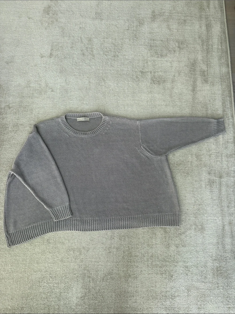 Stella McCarthy Linen Sophisticated Oversized Crewneck Sweater in Light Gray